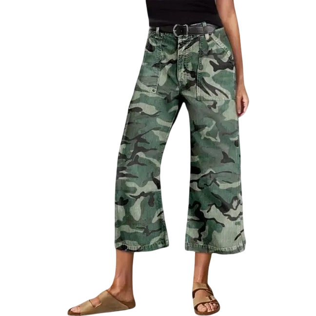 Camo Print Mid Waist Straight Leg Capri Pants Summer Vibes
