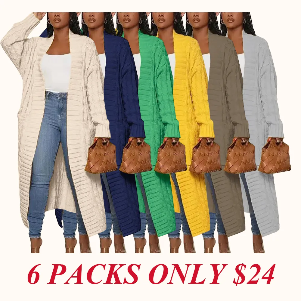 Women's Solid Color Textured Drop Shoulder Pocket Longline Cardigan