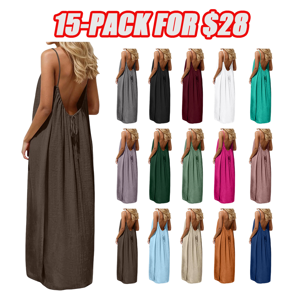 Backless Cami Dresses for Women Cami Lounge Dress Backless Sleeveless House Dress Long Sundress with Back Tie