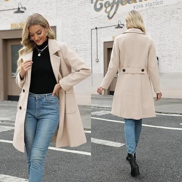 Women Winter Wool Blend Camel Mid-Long Coat