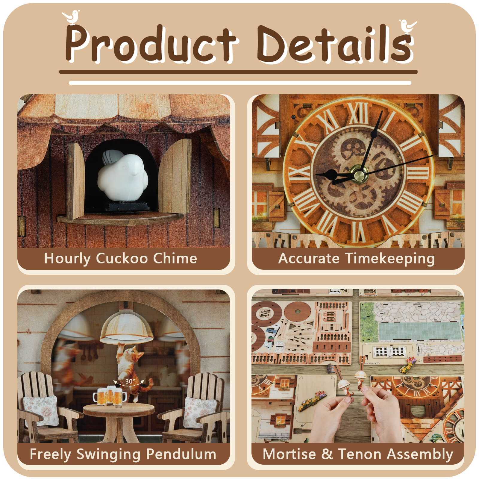 Cuckoo Calling German Cottage – DIY Wood Clock, 3D Puzzle Kit