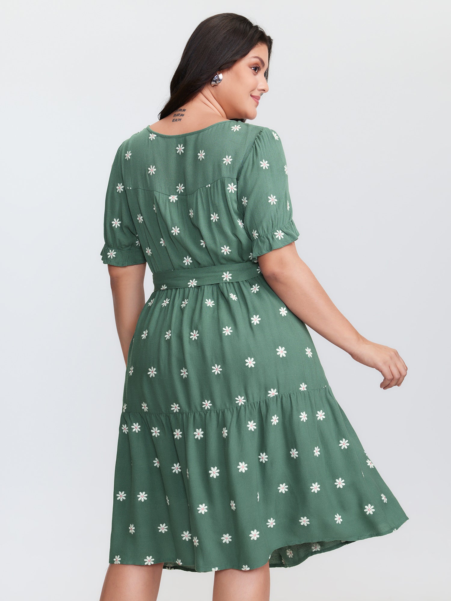 Supersoft Floral Embroidered Waist-Tie Mini Dress