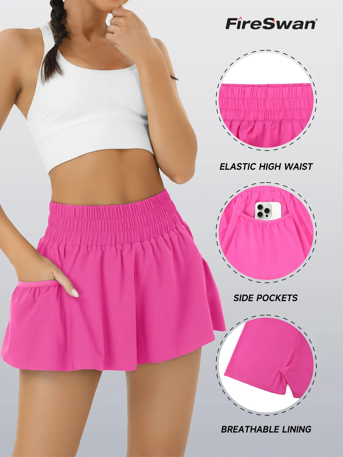 Women’s High-Waisted Athletic Shorts with Pockets (Stretchy & Breathable Active Fit)