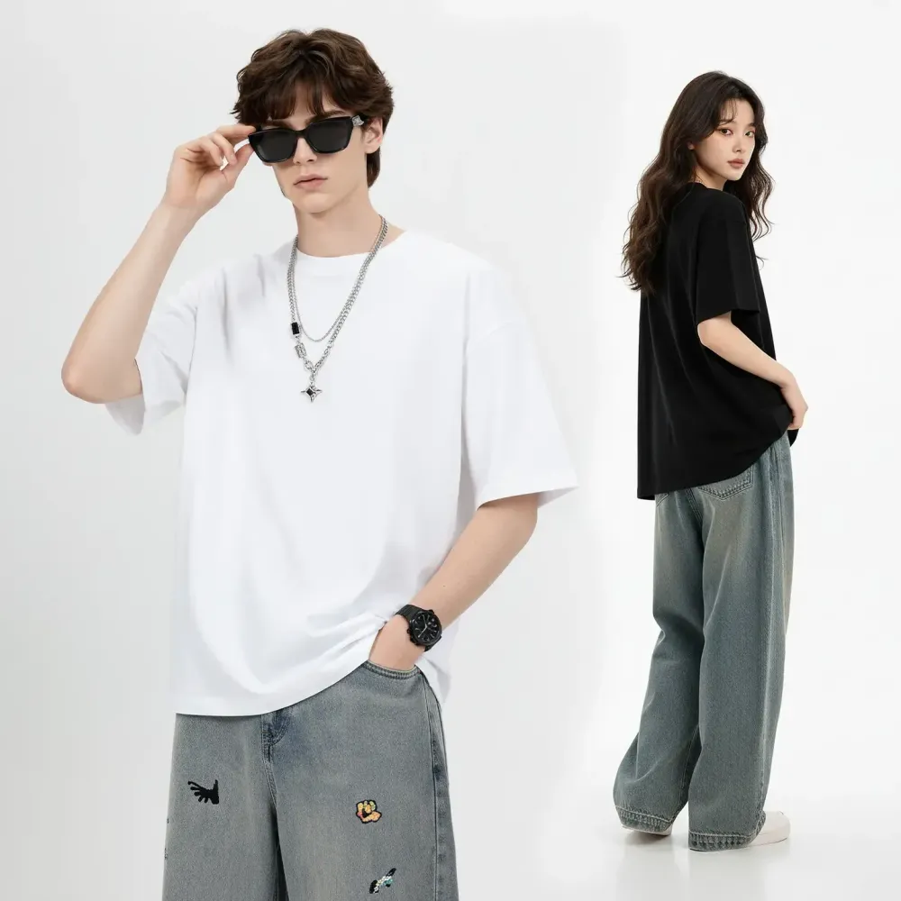 Heavyweight Tshirt 230G 100% Cotton Solid Color Unisex Loose Fit Fade Proof Versatile Everyday Wear