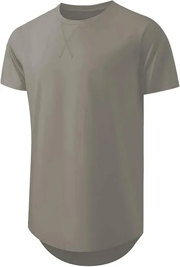 Cotton Hipster Hip Hop Longline Crewneck T-Shirt,Menswear Casual Tshirt Tops