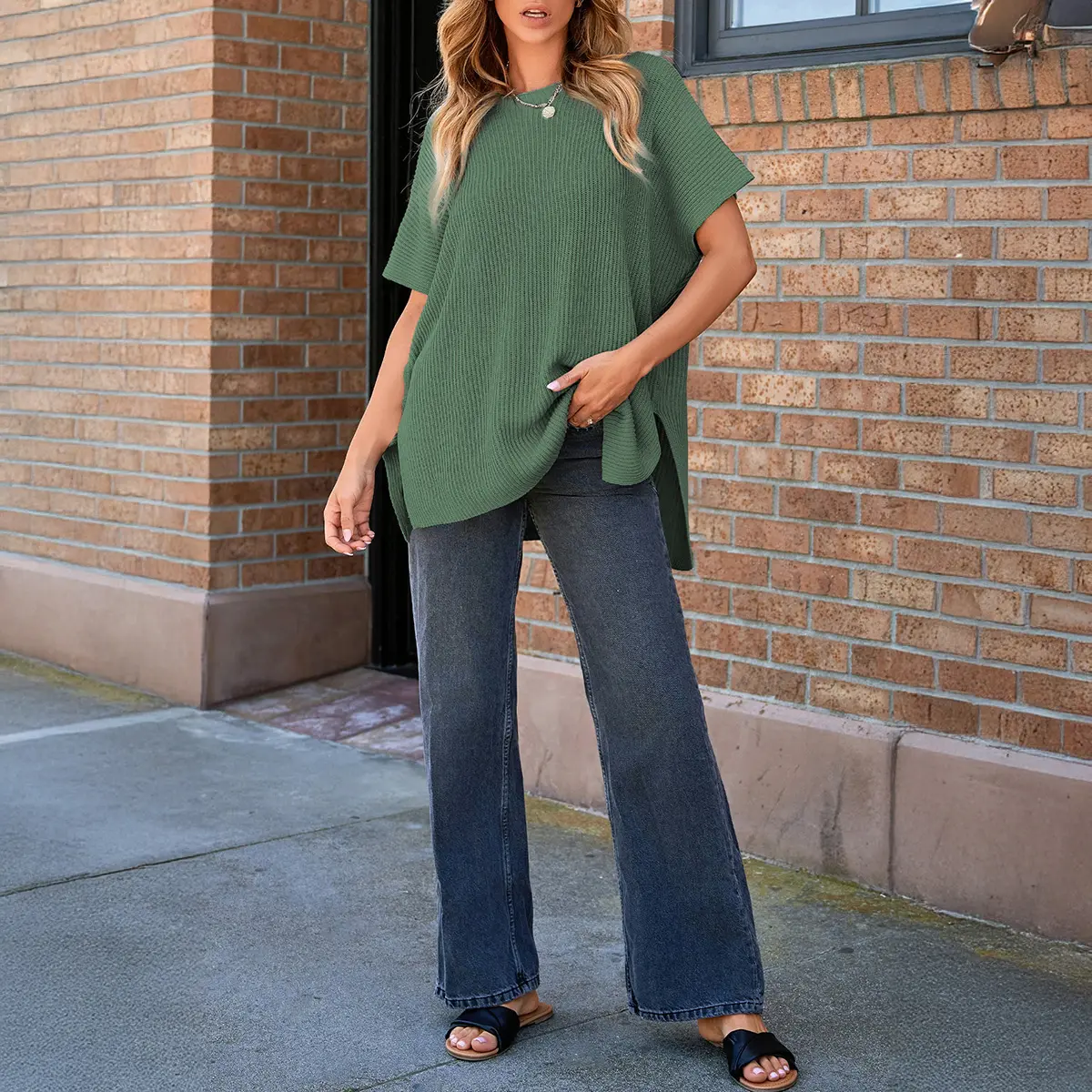 Women’s Short Sleeve Knit Sweater Top (Loose Fit, Soft & Breathable)