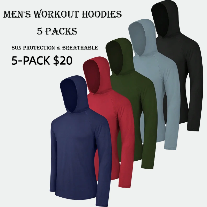 5 Pack Men's Dry Fit Athletic Shirt Long Sleeve Fishing Hoodies Workout Tops For Men UPF SPF Sun Protection