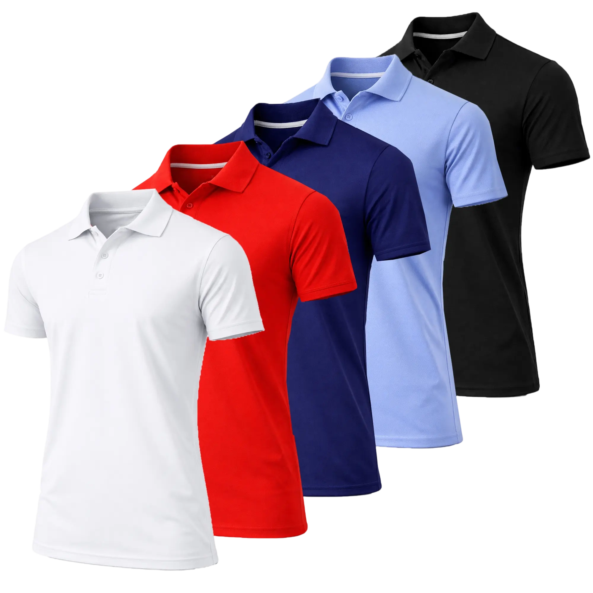 Men's 5-Pack Dry Fit Moisture-Wicking Fabric Polo Collar Shirt Menswear Stylish Ribbed Sleeve