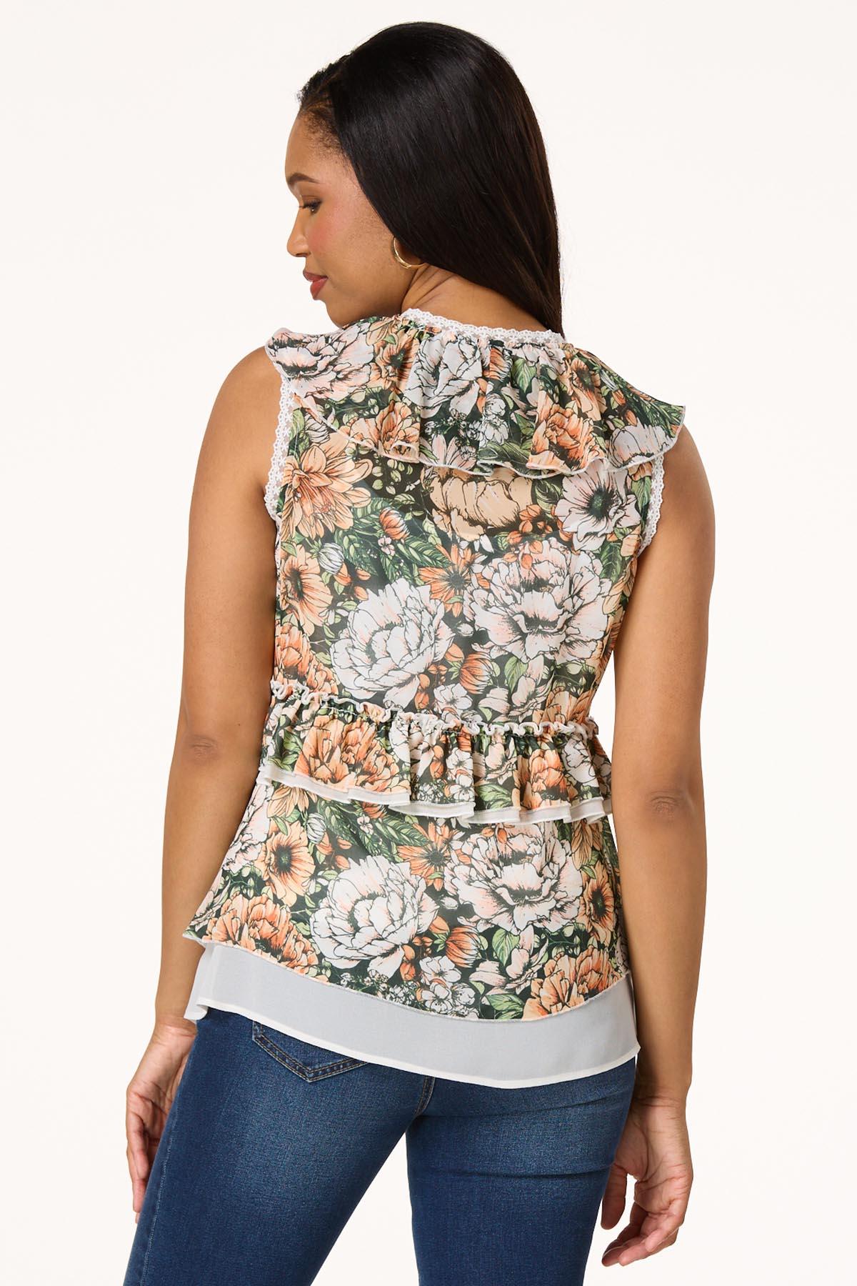 Ruffled Floral Fly Away Top