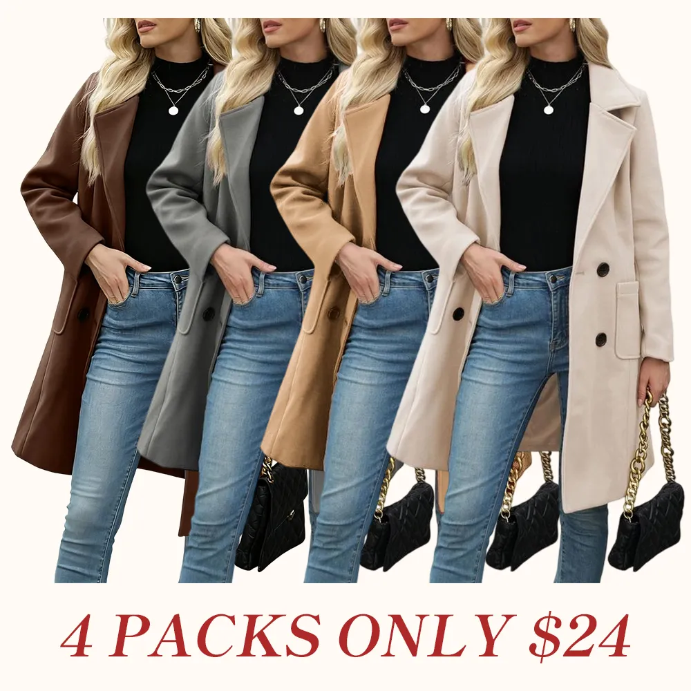 Women Winter Wool Blend Camel Mid-Long Coat