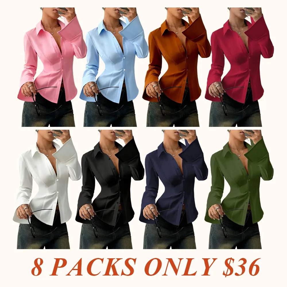 Women's slim-fit button-down long-sleeved casual shirt