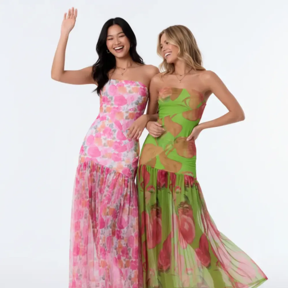 Women's Tube Top DressStrapless Backless High Slit Long Dress