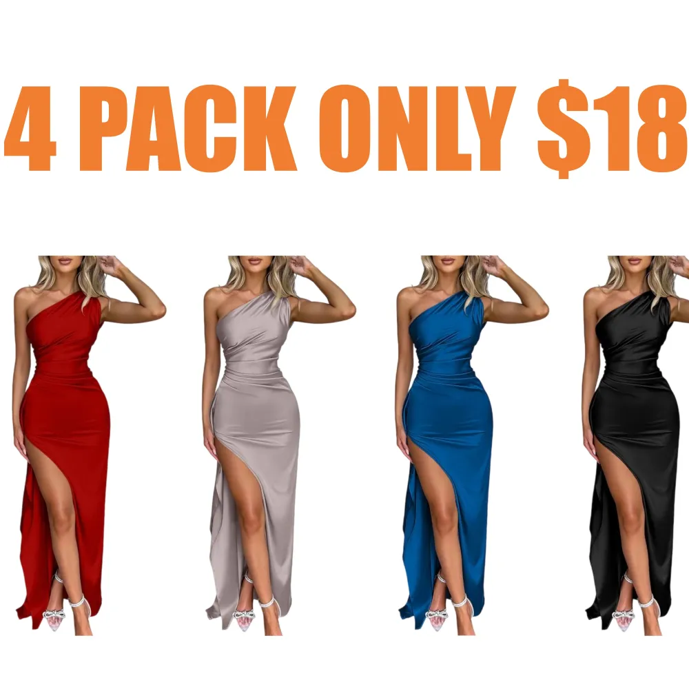 Women's Sexy One-Shoulder Satin High-Slit Long Formal Dress