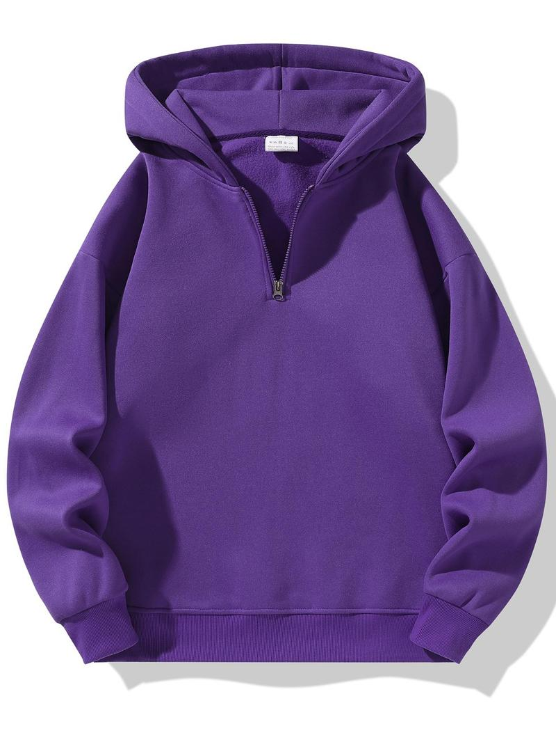 Unisex Plain Half Zip Up Thermal Lined Hoodie