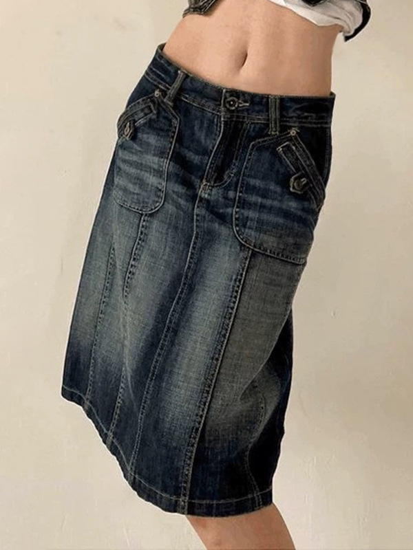 Pocket Distressed Denimskirt