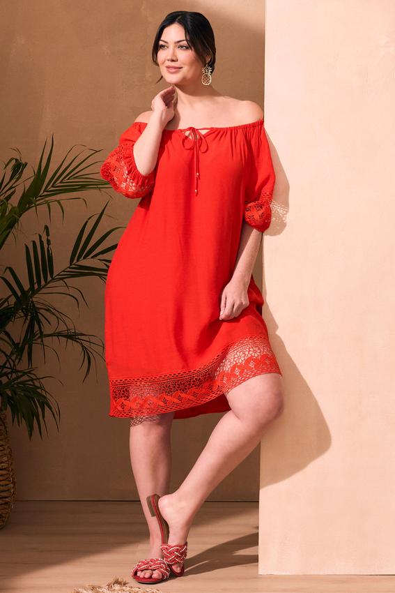 Plus Size Crepe Lace Trim Swing Dress