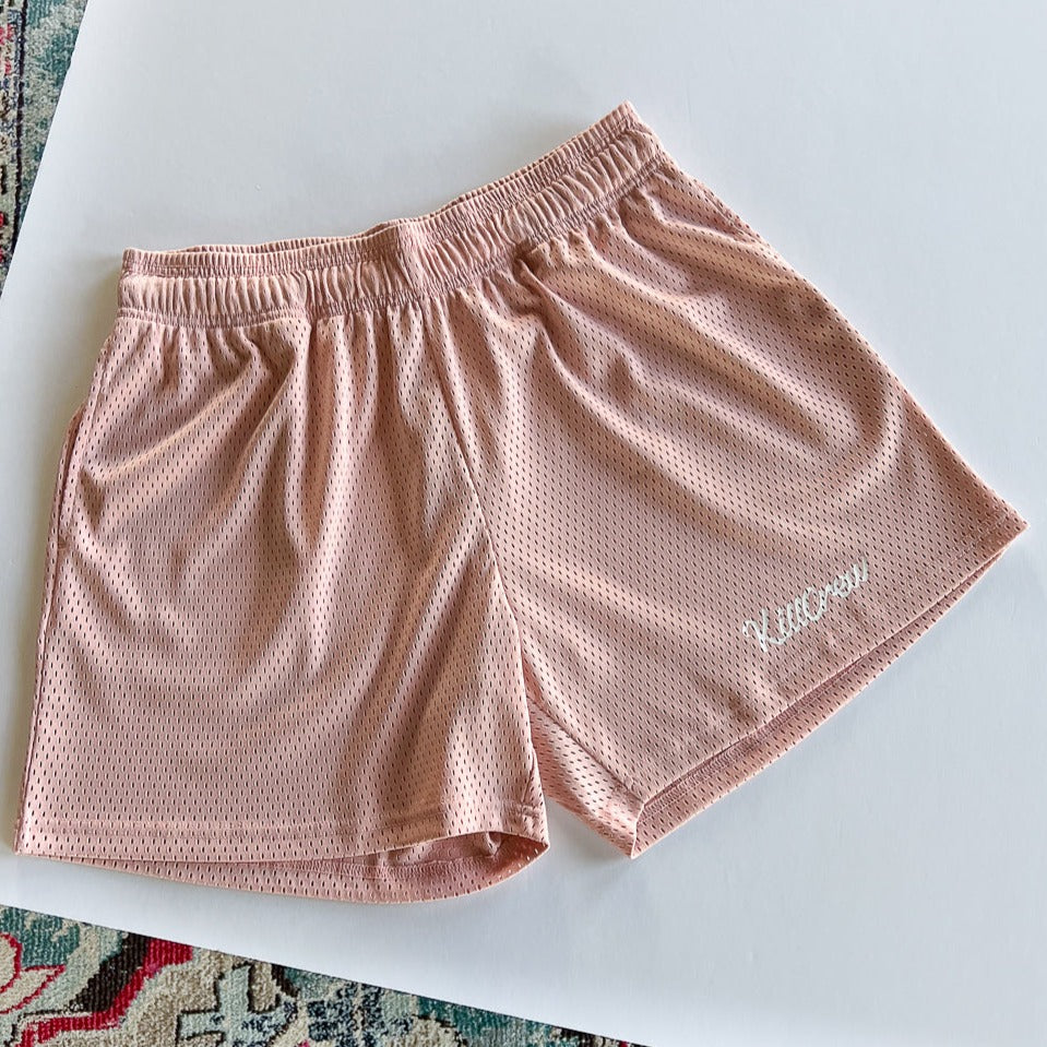 VENTED MESH SHORTS SCRIPT - ROSE / WHITE