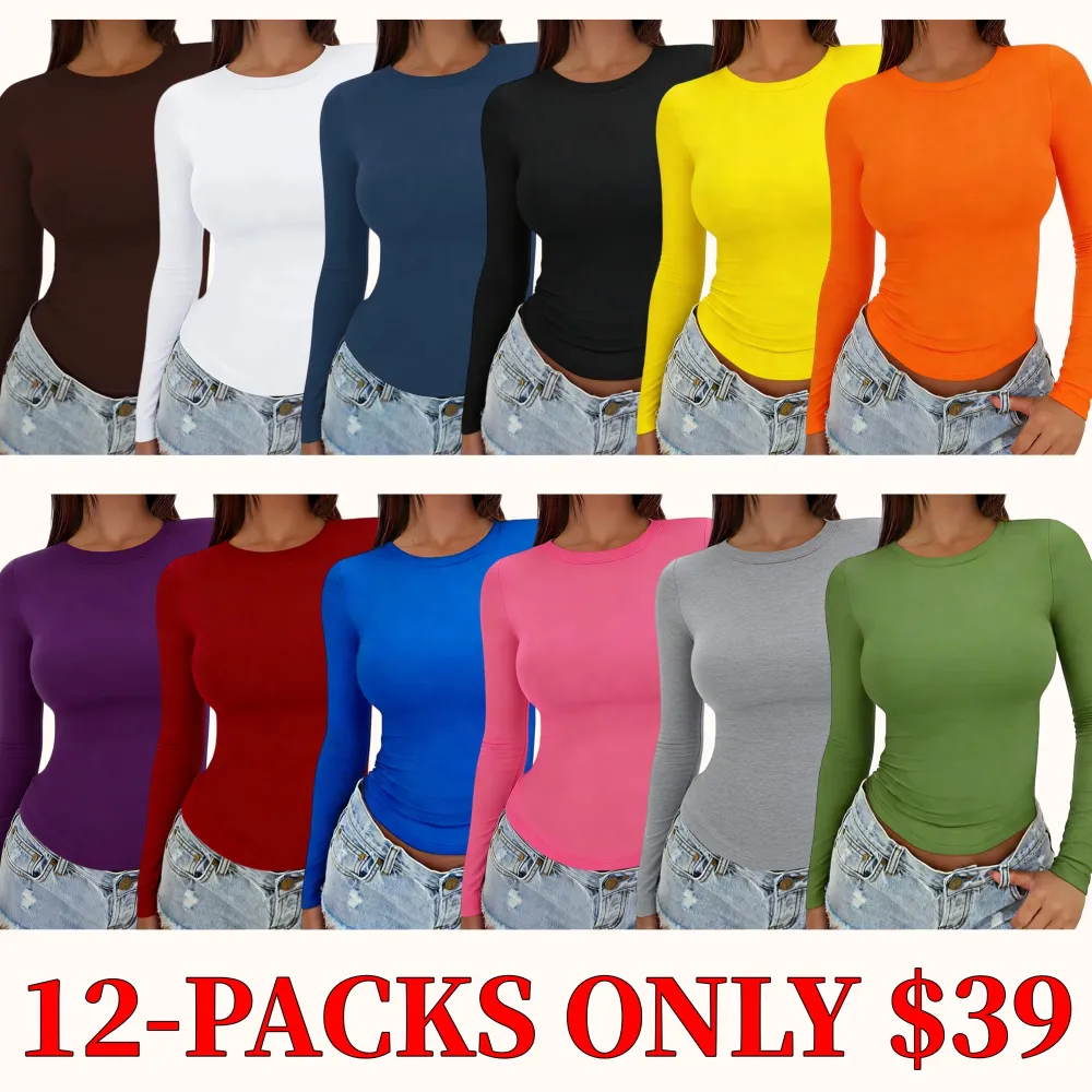 Women's long-sleeved T-shirt, round neck, slim fit