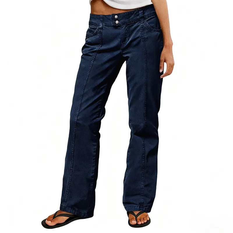 Mid Rise Straight Leg Pants women’s clothes Stretchy Fabric