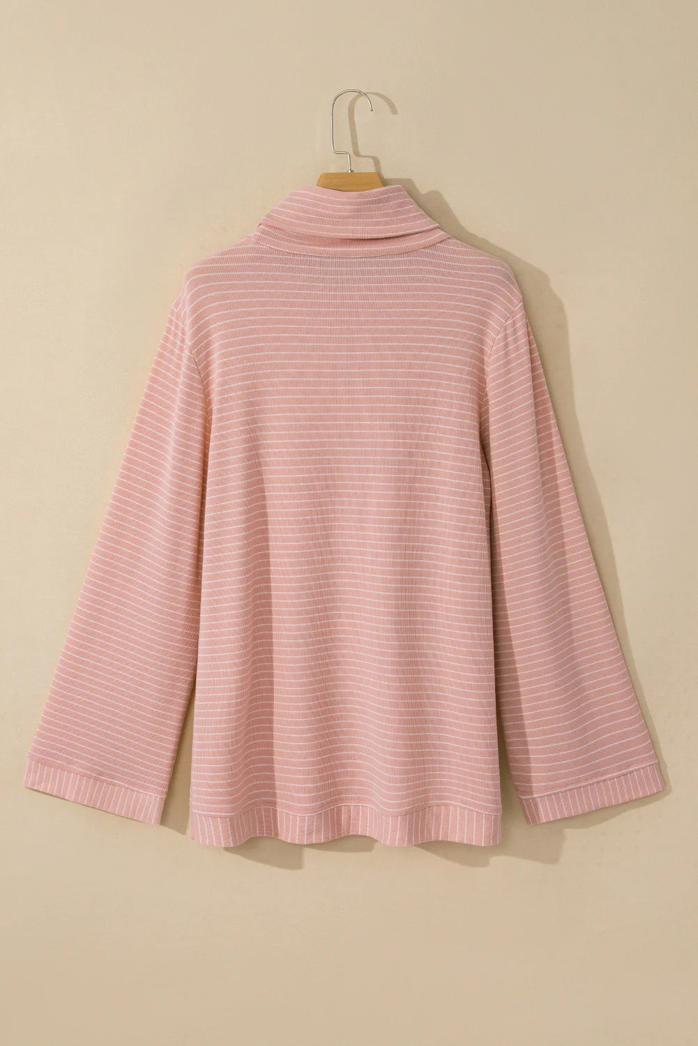 Stripe Cowl Neck Side Slits Loose Fit Long Sleeve Top