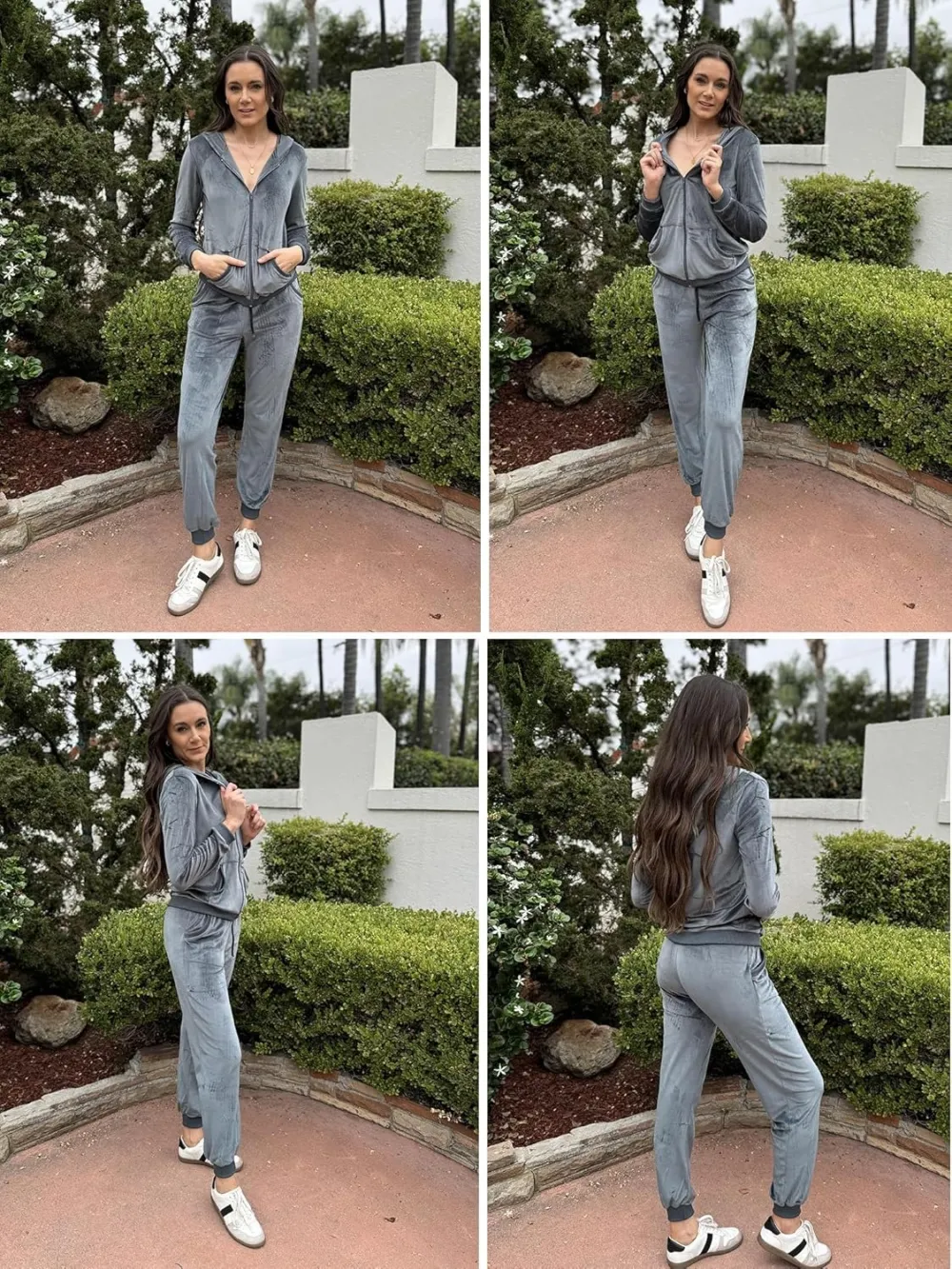 Women's Casual Velour Tracksuit Set Full Zipper Hoodie
