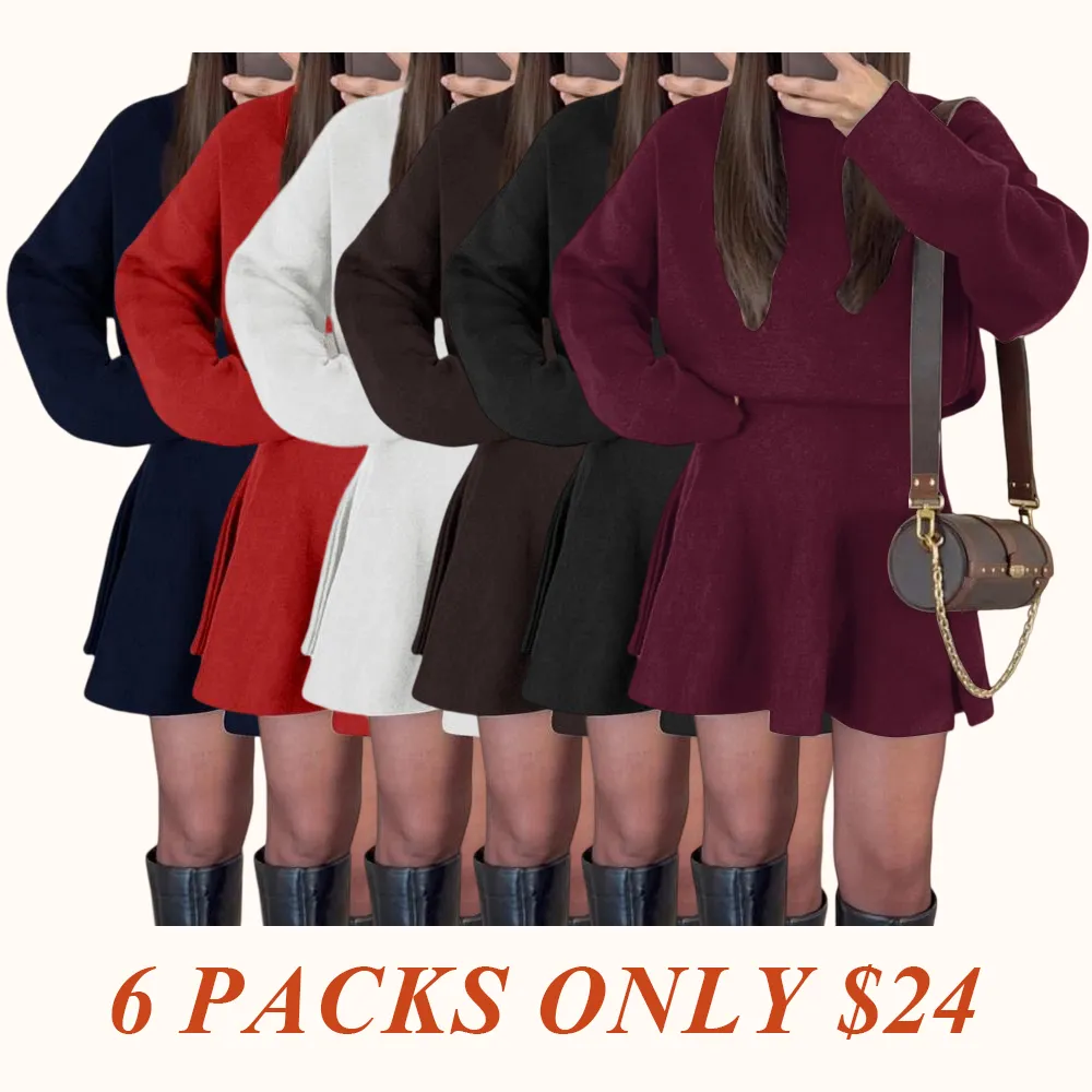 Women's Casual Half-High Neck Long Sleeve Knit Dress