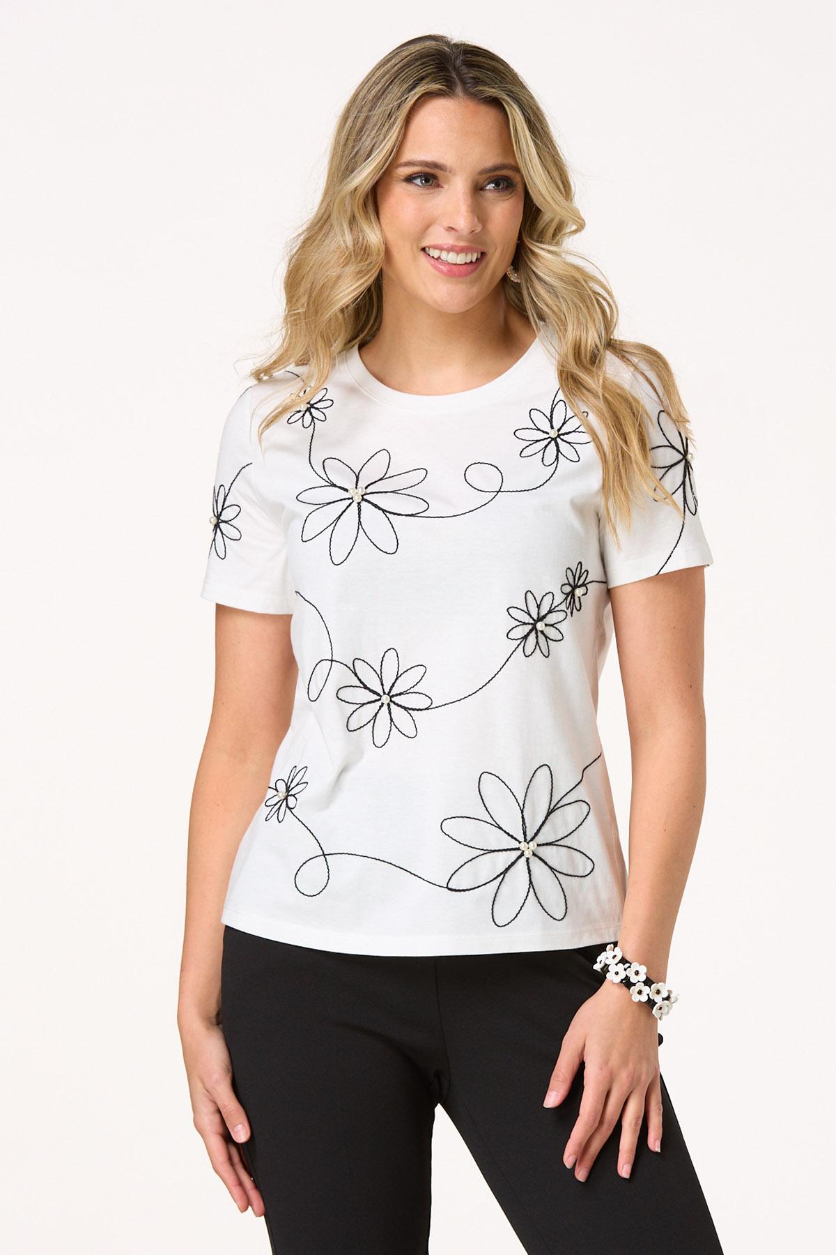 Embroidered Pearl Flower Top