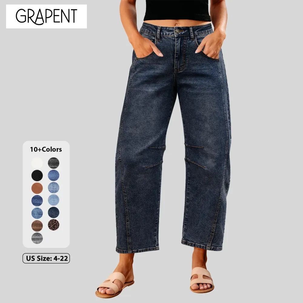 Barrel Jeans for Women Trendy High Waisted Wide Leg Baggy
