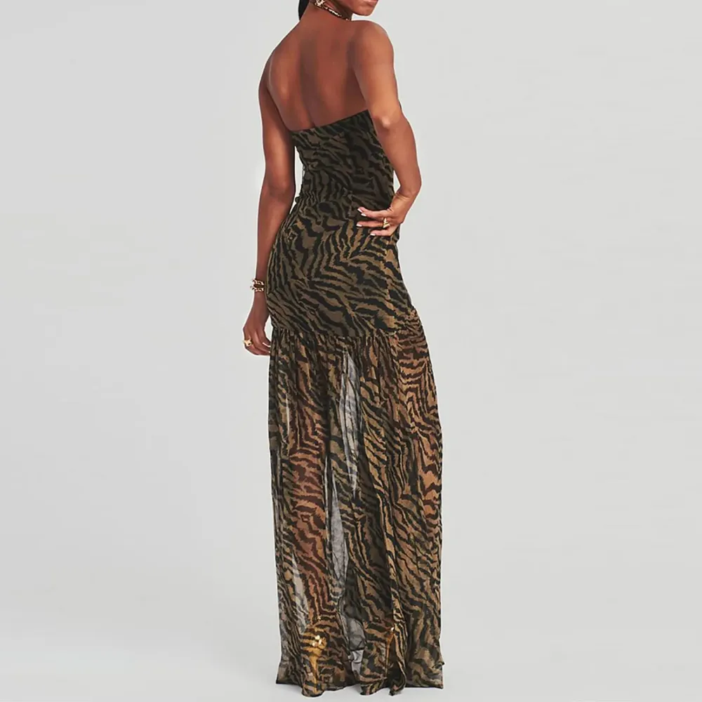 Women's Tube Top DressStrapless Backless High Slit Long Dress