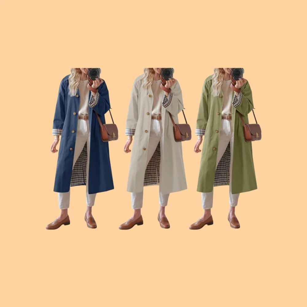 Womens Long Trench Coat Single Breasted Windproof Overcoat