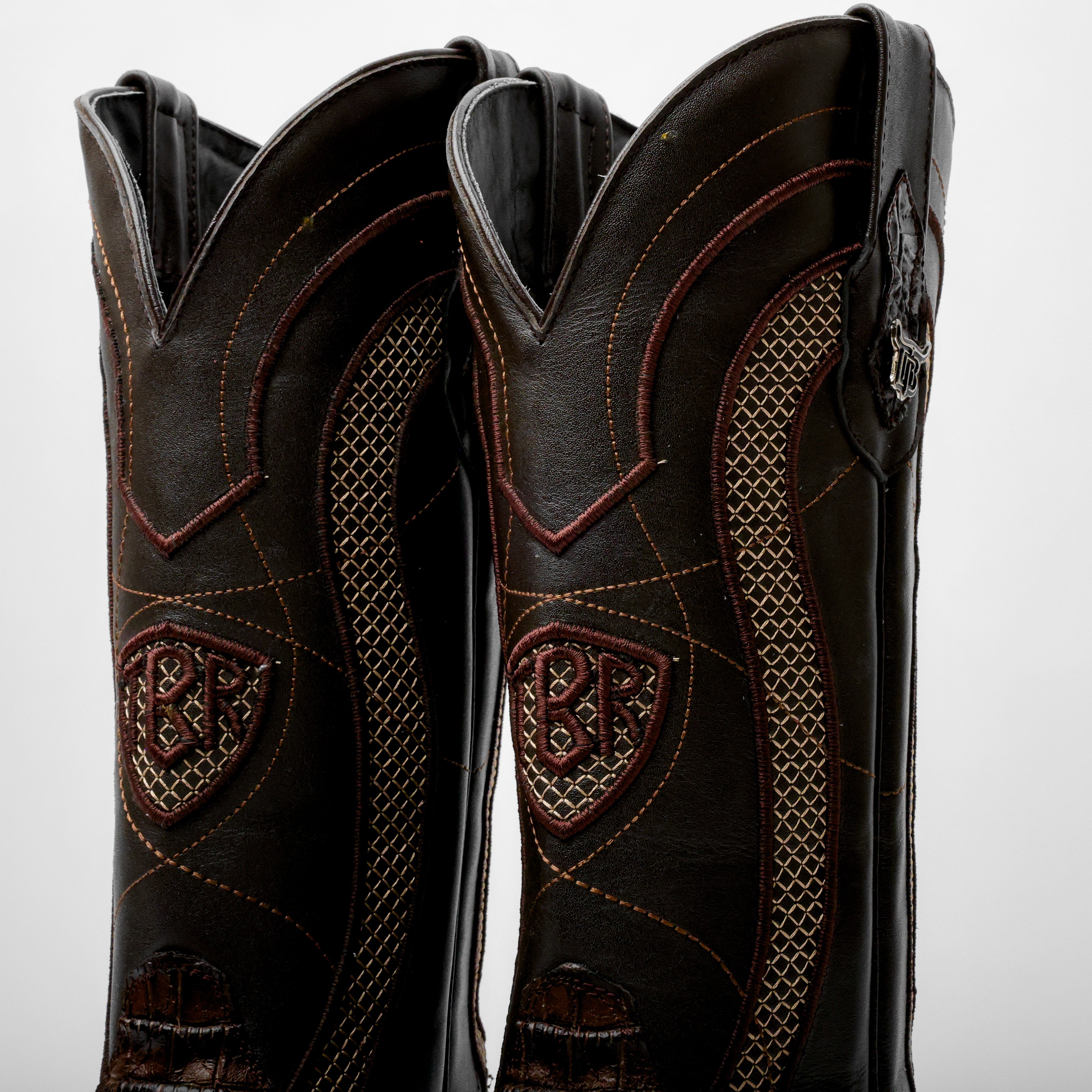 Brown Caiman Belly Leather Boots - Cutter Toe