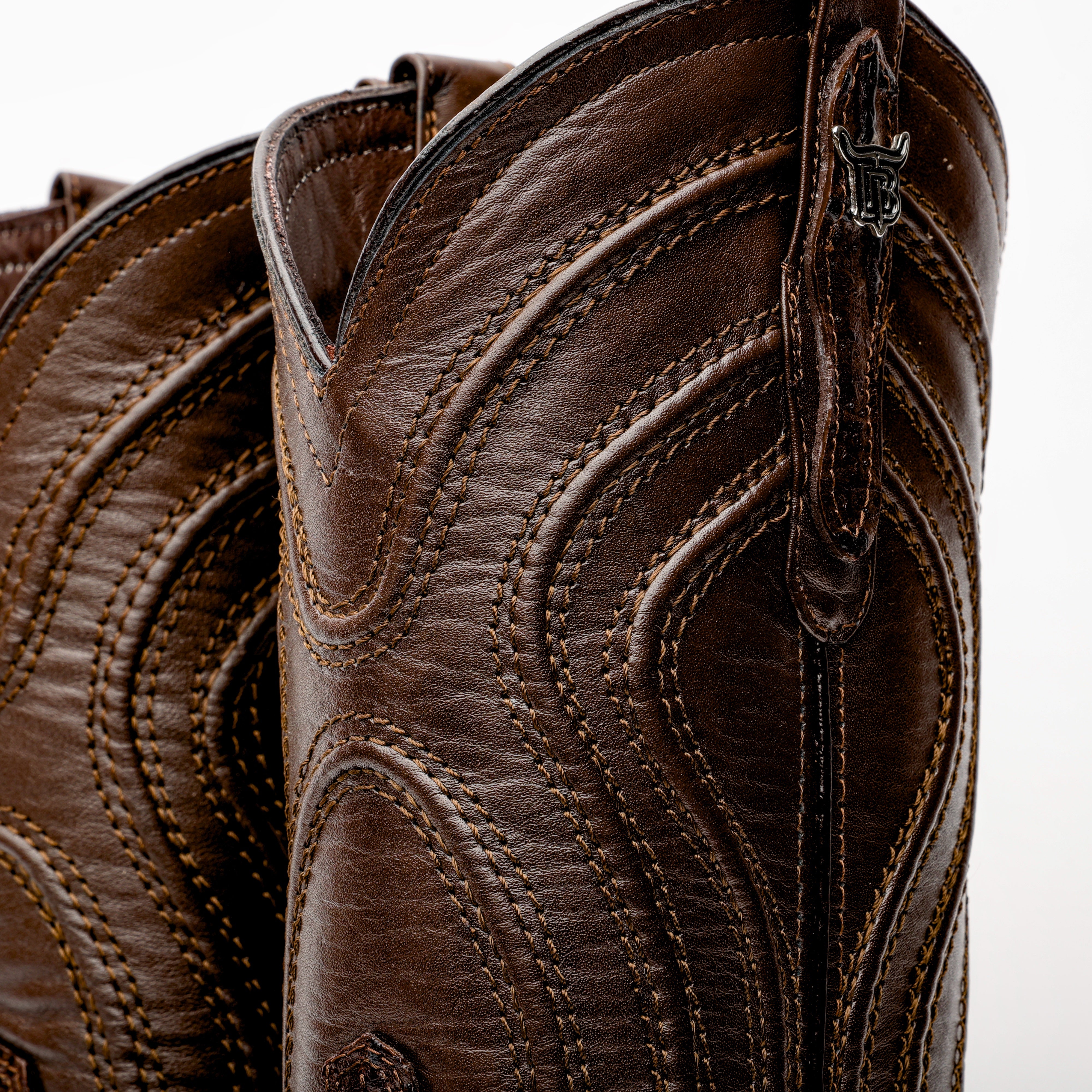 Brown Caiman Neck Leather Boots - Square Toe