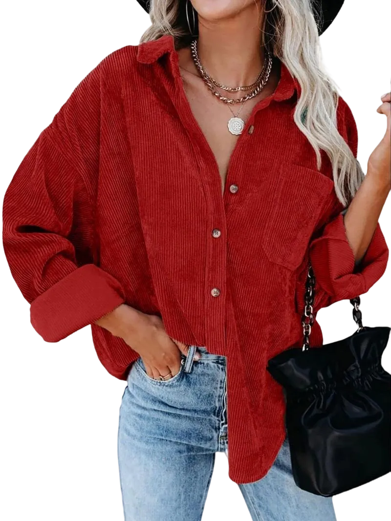 Women's Corduroy Shirt with Pocket Buttons and Front Opening