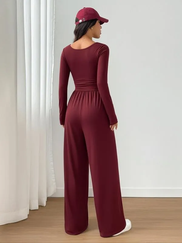 Women's Fall Winter Knit Wide Leg Jumpsuit