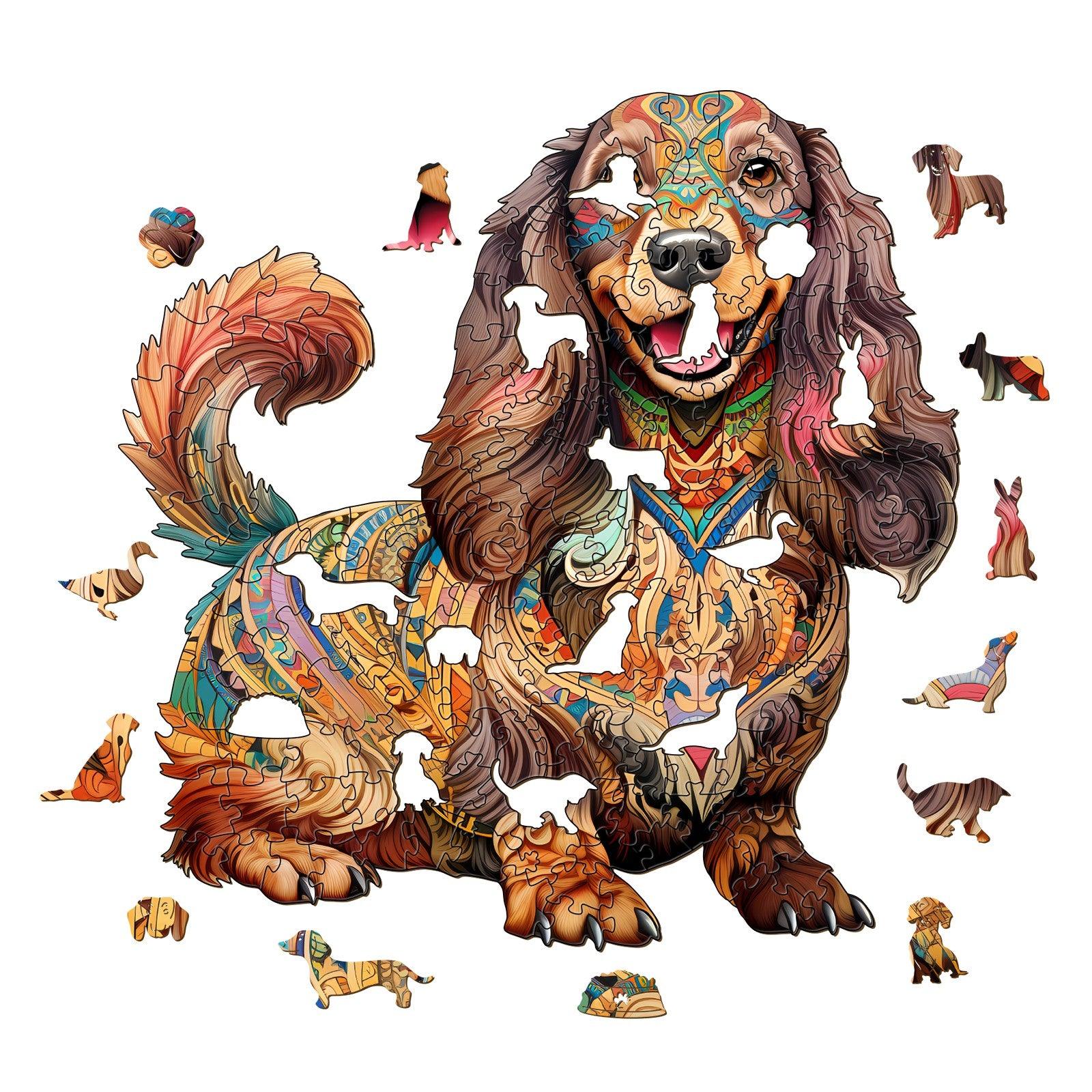 Long-haired Dachshund-1 Wooden Jigsaw Puzzle