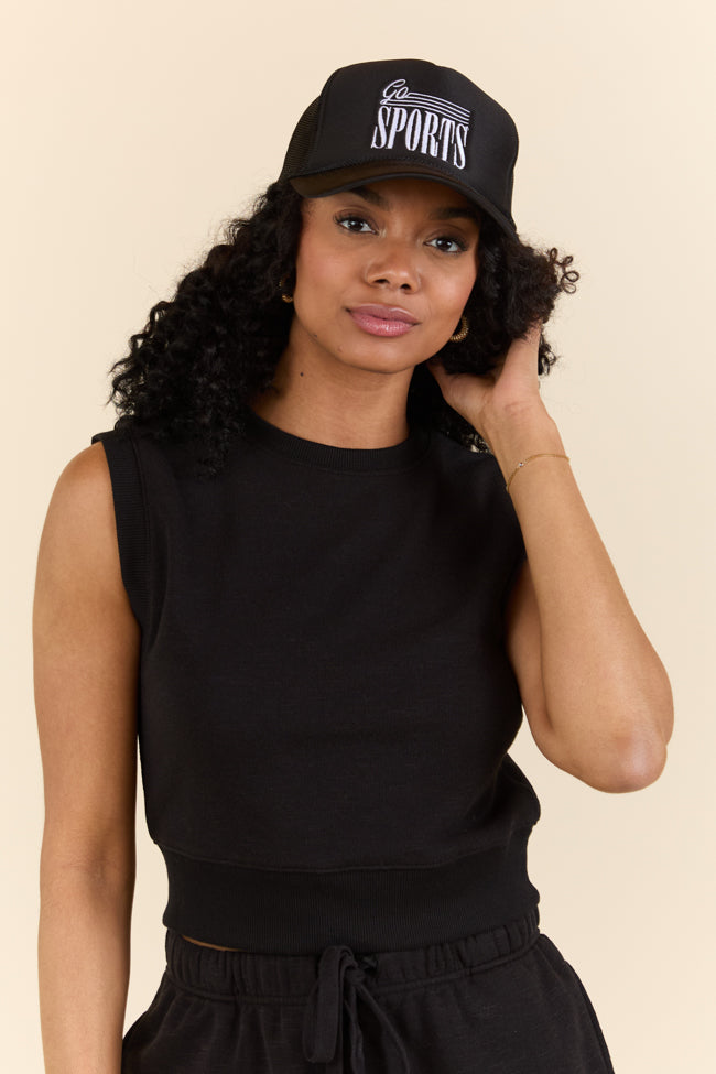 All Star Black Fitted Banded Waist Sleeveless Crop Top SALE