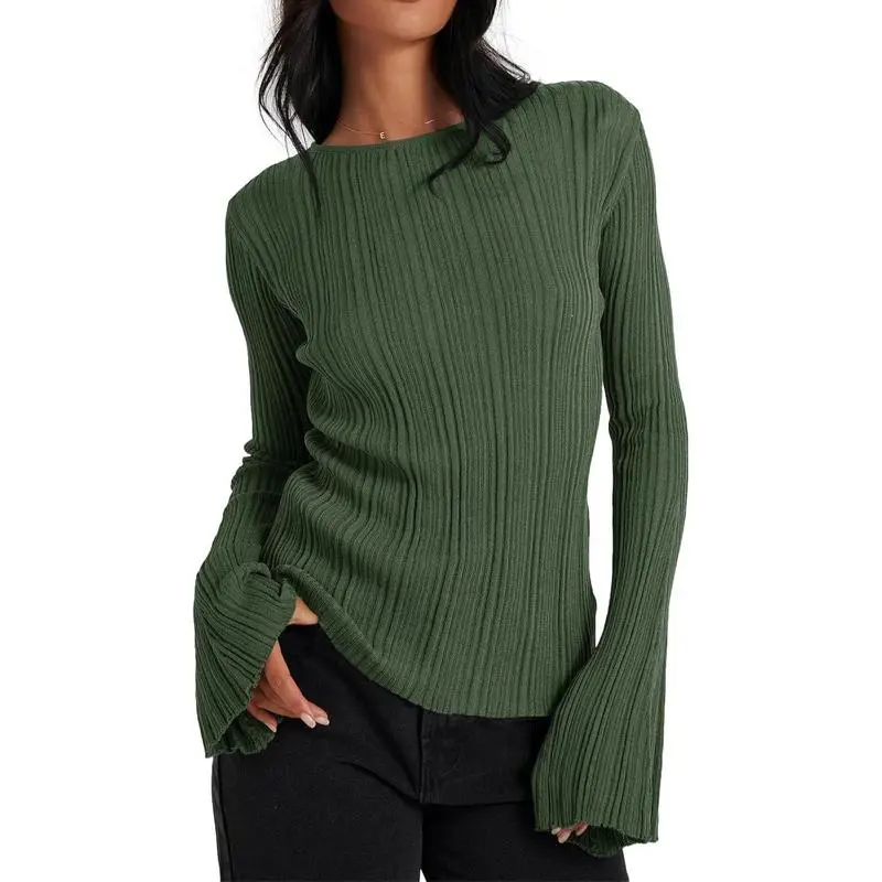 Women’s Bell Sleeve Knit Top – Lightweight Fall Pullover