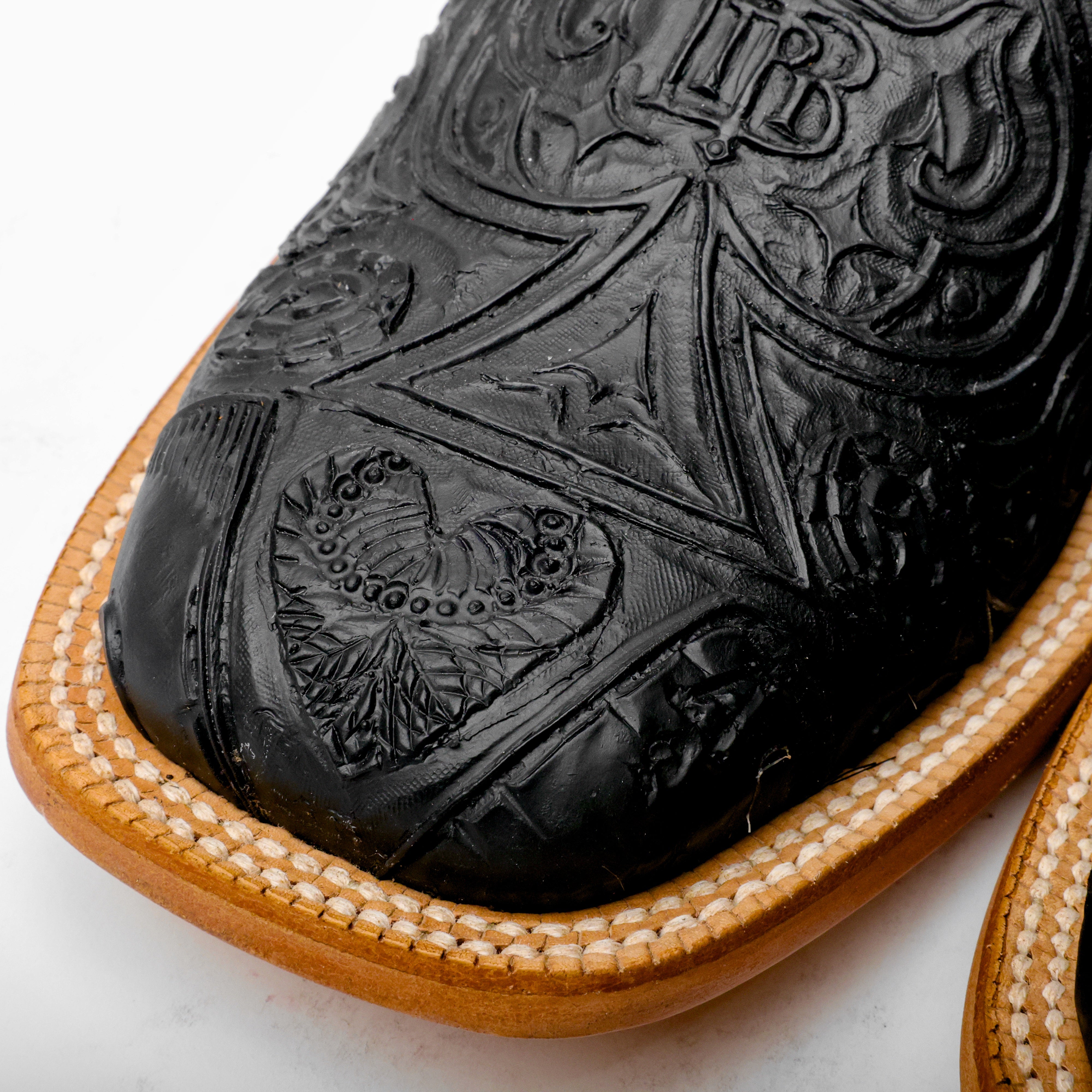 “Ace Of Spades” Black Leather Boots - Square Toe