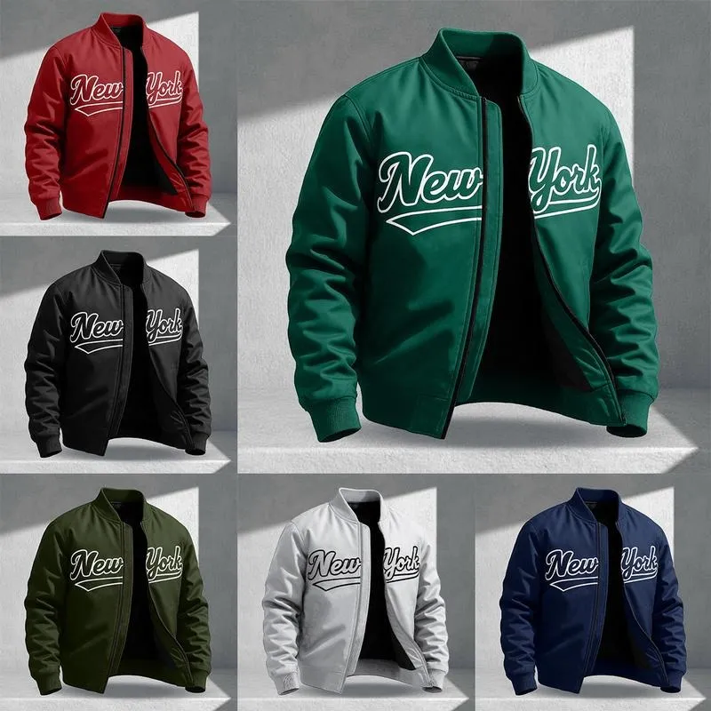 Letter Print Sports Jacket, Men's Casual Jacket, Fashionable College Baseball Apparel