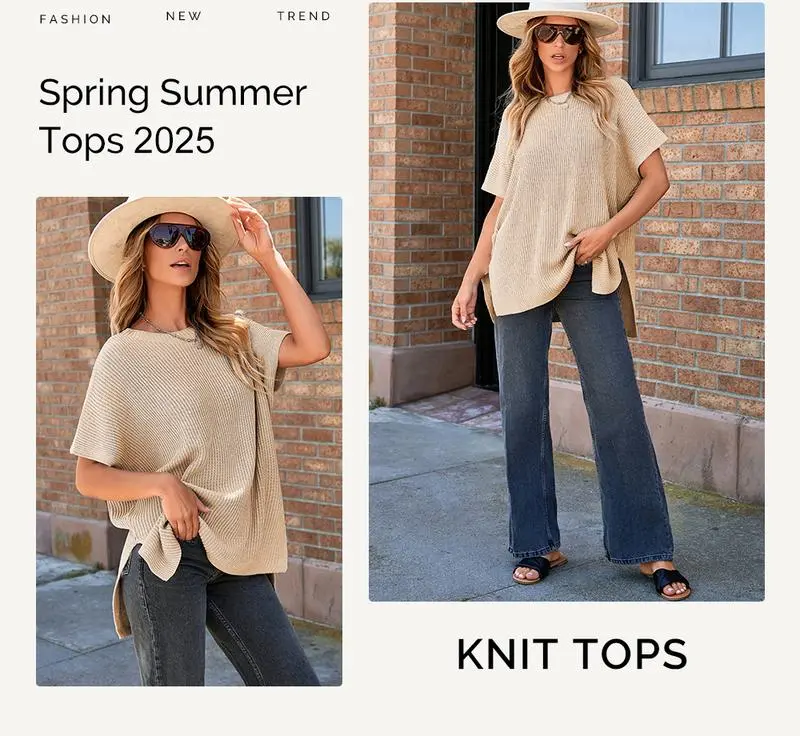 Women's loose-fitting round neck short-sleeved knitted sweater