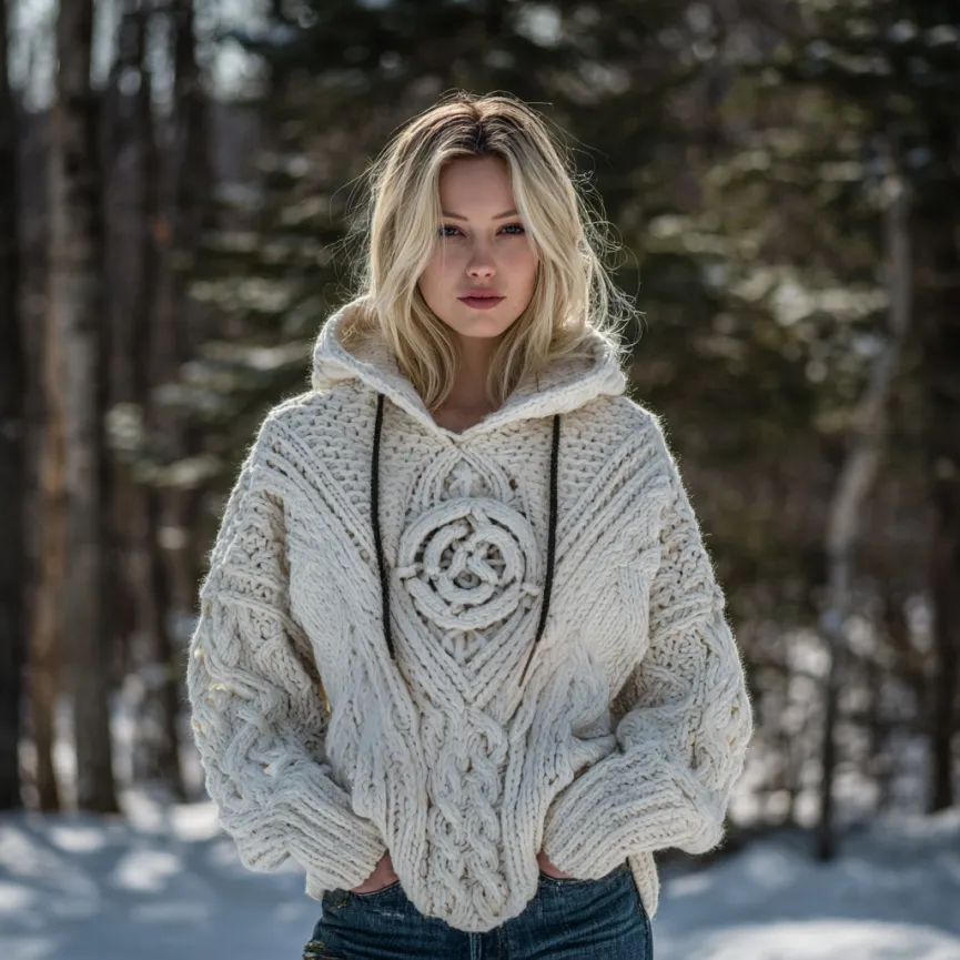 Women's Viking Celtic Knot Knit Hooded Sweater