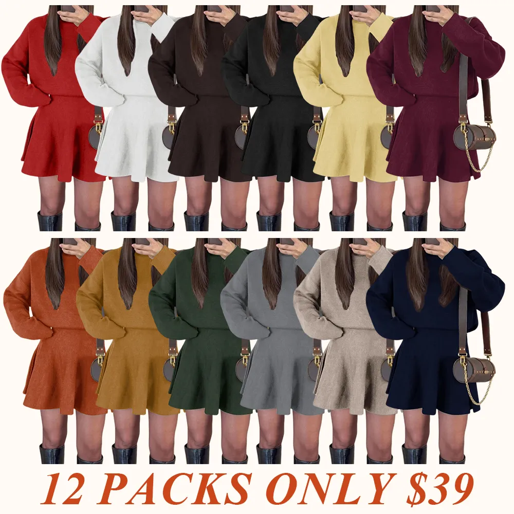 Women's Casual Half-High Neck Long Sleeve Knit Dress