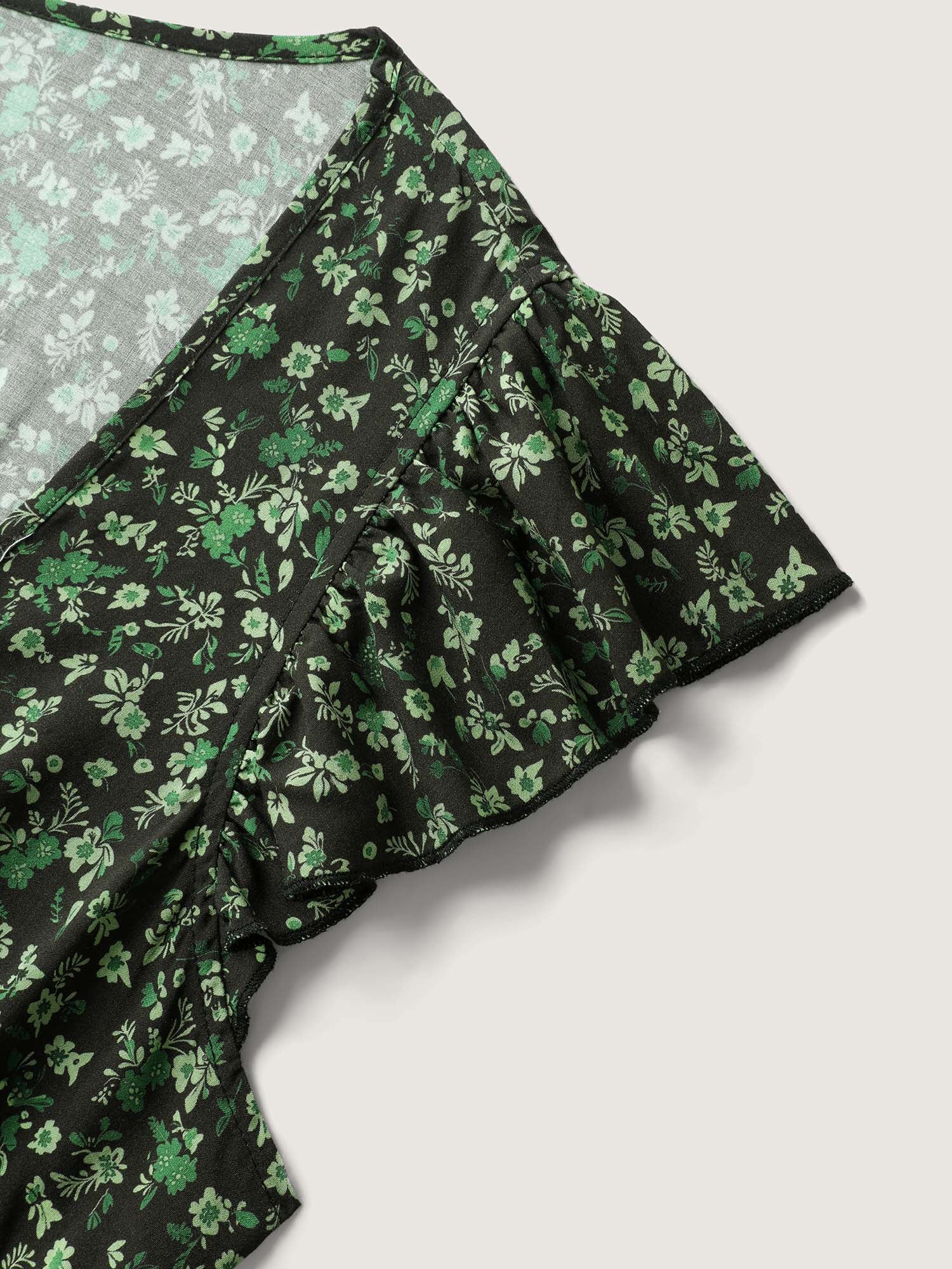 Rayon Garden Fresh Ruffled Sleeve Midi Dress