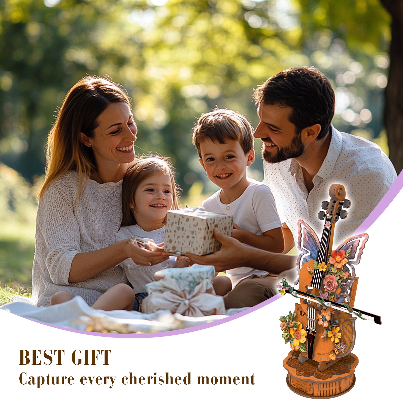 Flower Cello– DIY Wooden Music Box, 3D Puzzle Craft Kit