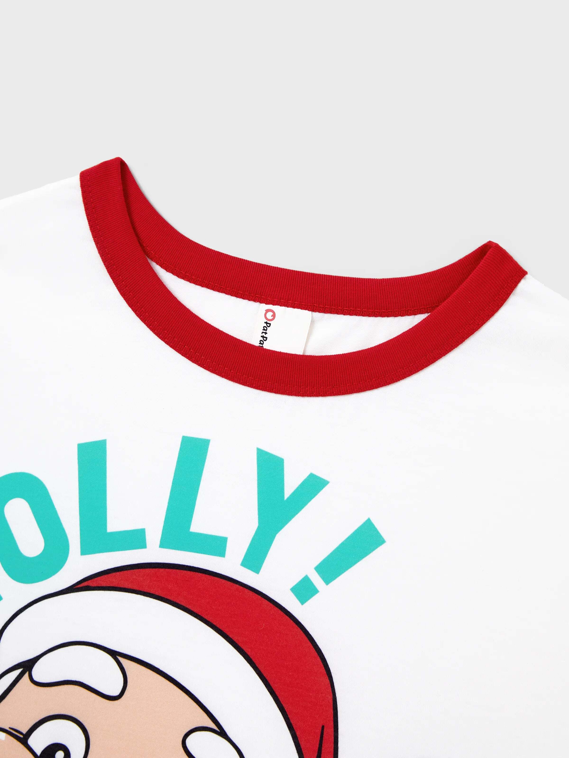 Christmas Matching Family Pajamas Set Santa Claus and Snowflakes Red Stripes PJS Red