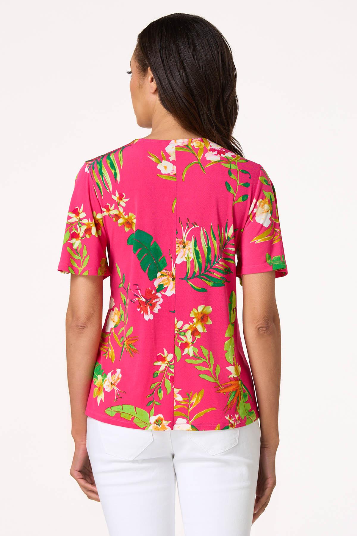 Tropical Wood Ring V- Neck Top