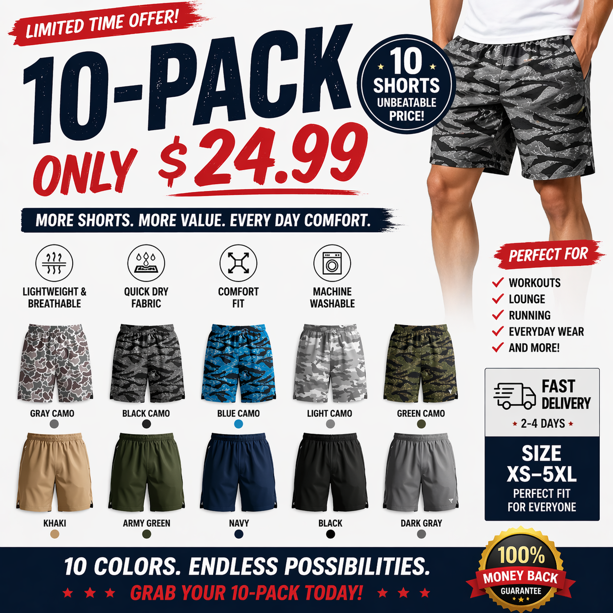 Men's 7-Inch 2-in-1 Swim Trunks — Built-in Compression Liner, With Pockets, Drawstring Design, Stretchy & Quick-Drying
