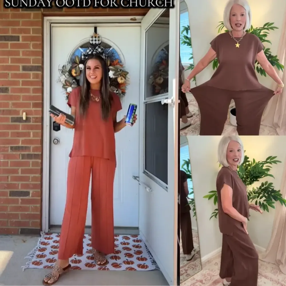 Lounge Sets for Women Two Piece Outfits Knit Cap Sleeve Tops Wide Leg Pleated Pants Casual Dressy Sweater Sets