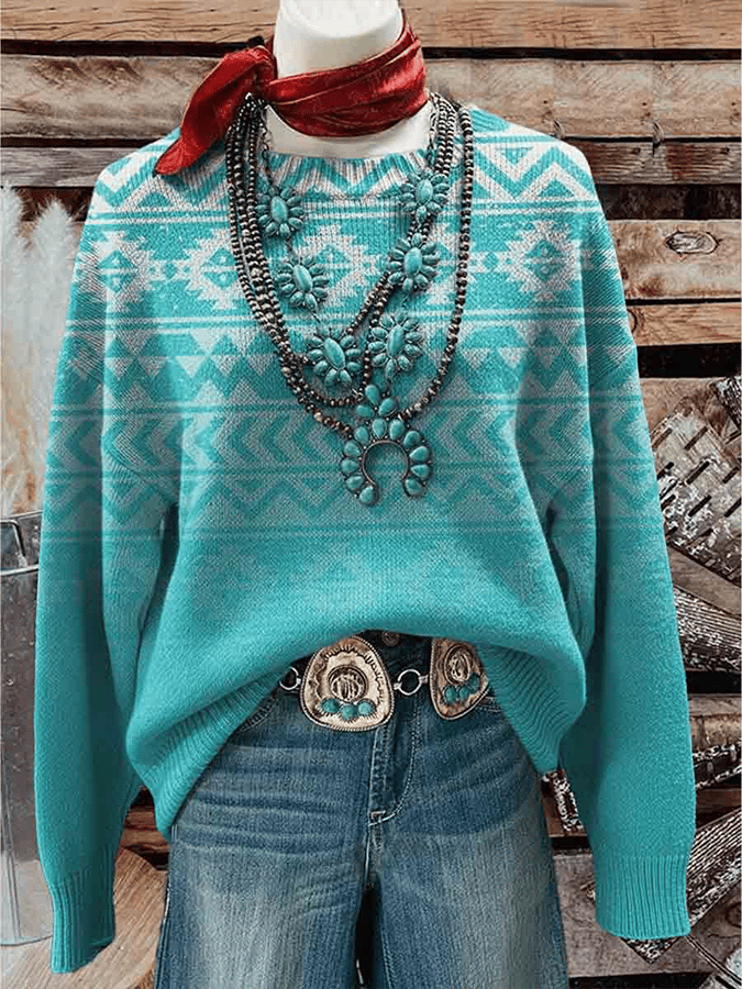 Women's Vintage Aztec Print Knitted Pullover