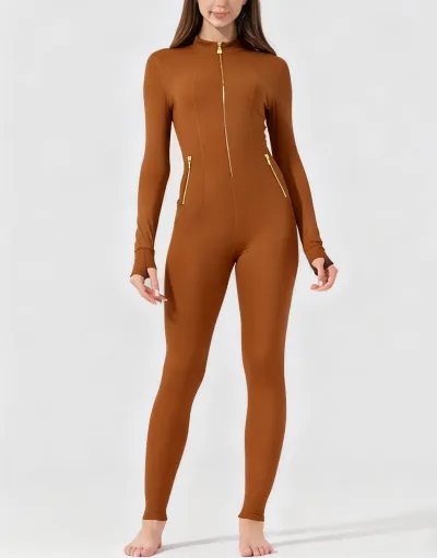 Women All-Season Zip Sports Yoga Jumpsuit